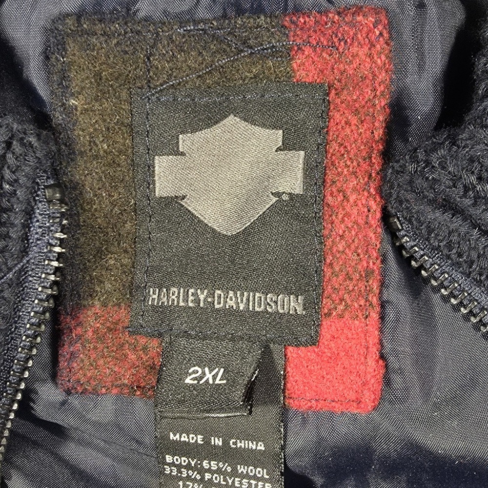 Harley-Davidson Women's Wool Hooded Jacket 2XL Plaid Red Black Double Zip - Picture 8 of 16